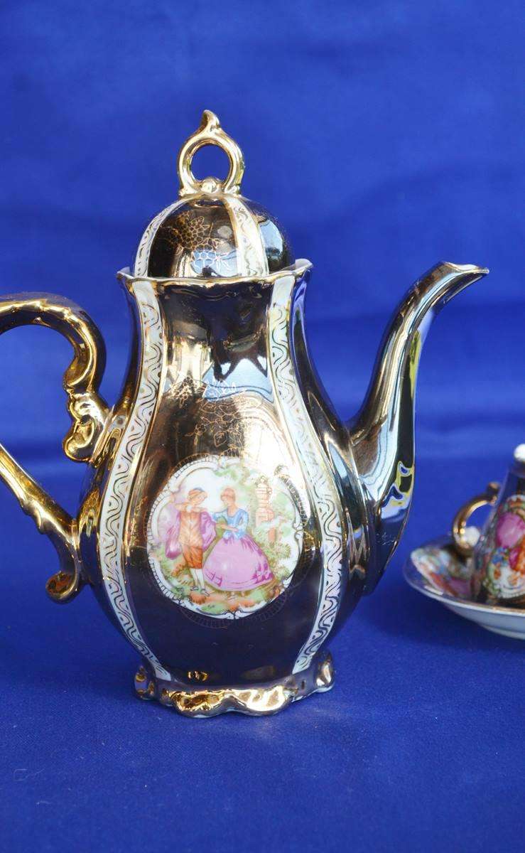 Vintage cobalt Blue and Gilt Regency Style Coffee Set - 11 Pieces