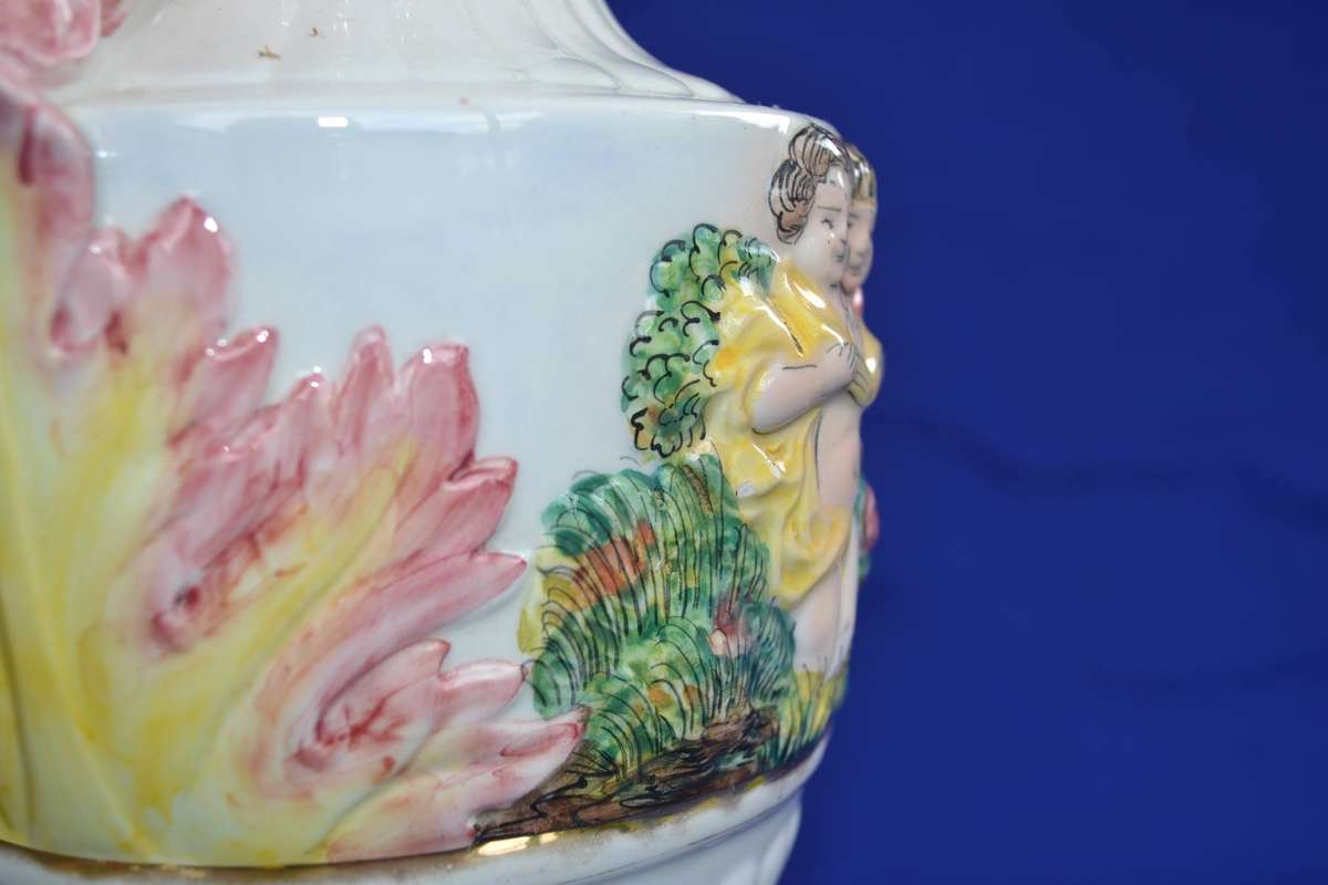 Large Vintage Capodimonte Vase Decorated in Relief