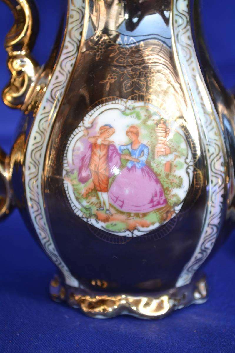 Vintage cobalt Blue and Gilt Regency Style Coffee Set - 11 Pieces