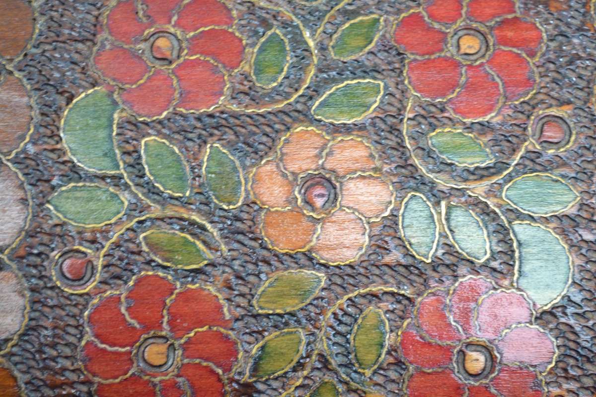 Vintage Polish Wood With Brass Inlay Folk Art Trinket / Jewelry Box