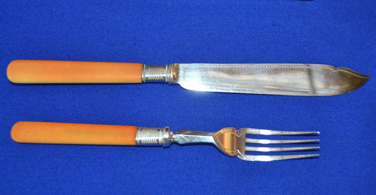 Martin Hall & co Vintage Engraved  Silver plated Fish Knife and Fork set in presentation Box