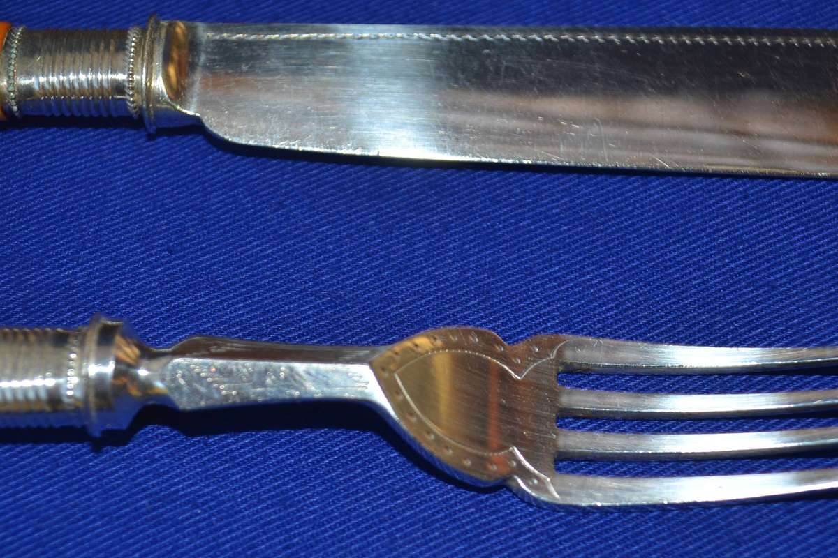 Martin Hall & co Vintage Engraved  Silver plated Fish Knife and Fork set in presentation Box