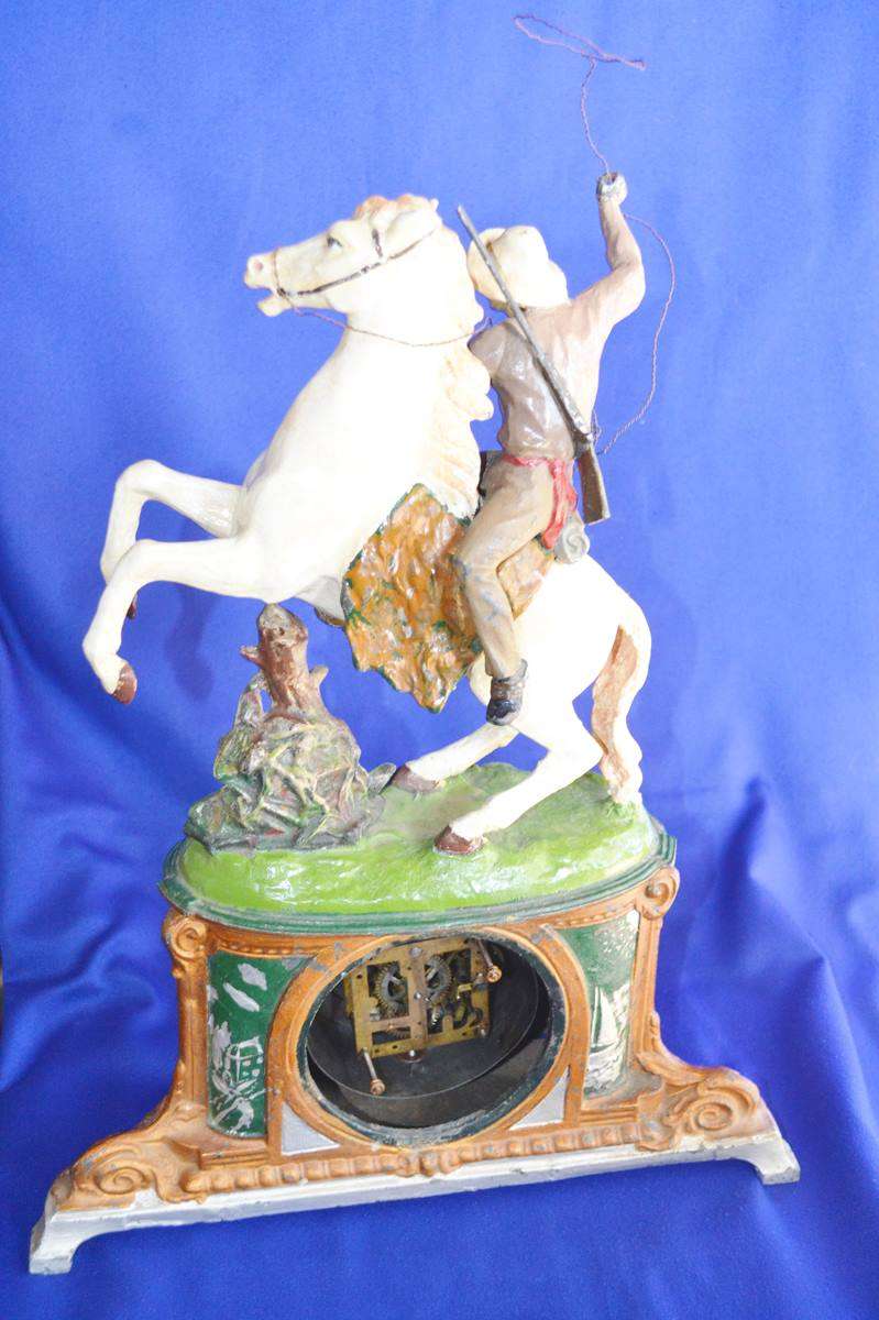 Vintage Very Rare Metal Cowboy Mantle Clock