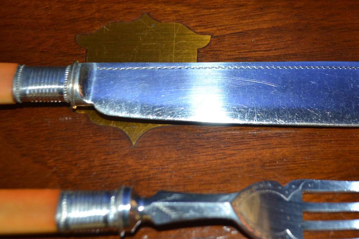 Martin Hall & co Vintage Engraved  Silver plated Fish Knife and Fork set in presentation Box