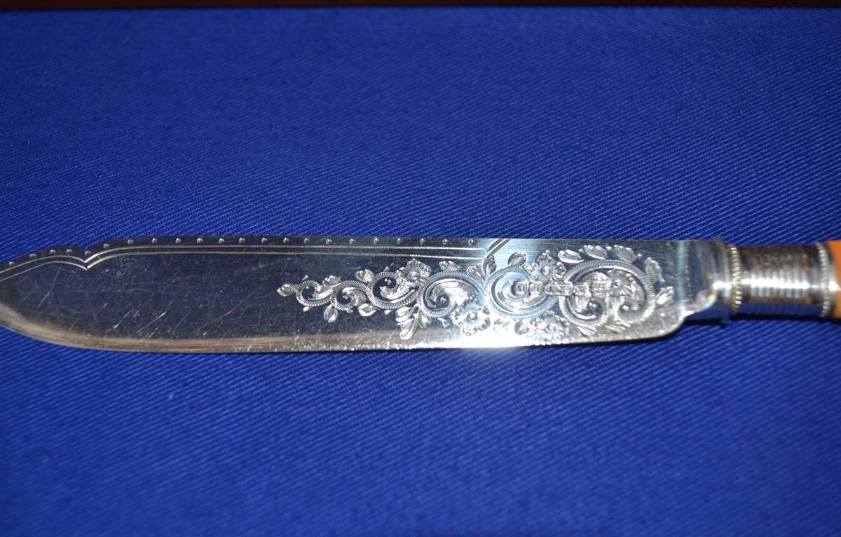 Martin Hall & co Vintage Engraved  Silver plated Fish Knife and Fork set in presentation Box