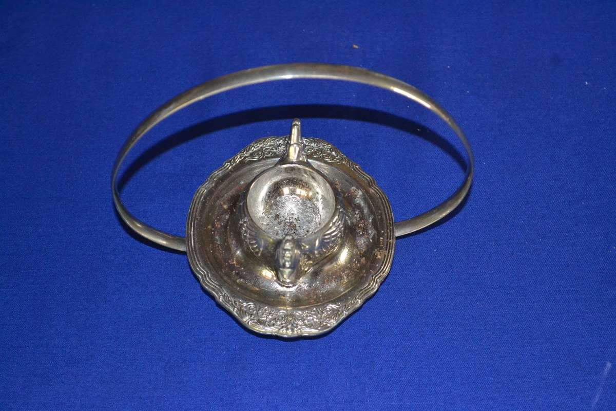 Vintage Silver Plate Nesting Hen Egg Cup and Handled Stand