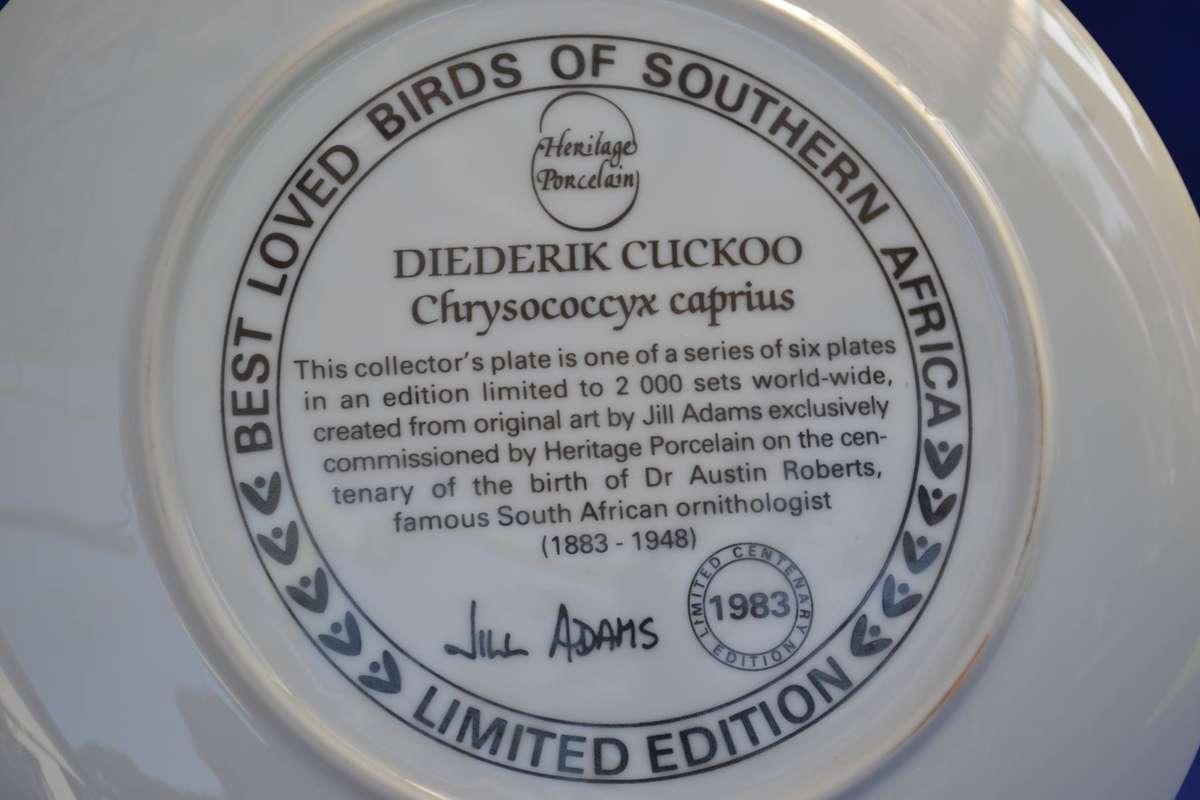 Heritage Porcelain Best Loved Birds of Southern Africa Collectors Plate - Diederik Cuckoo