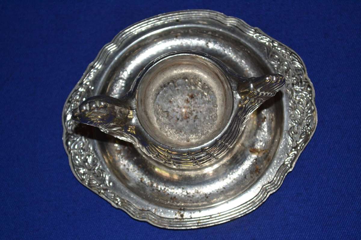Vintage Silver Plate Nesting Hen Egg Cup and Handled Stand