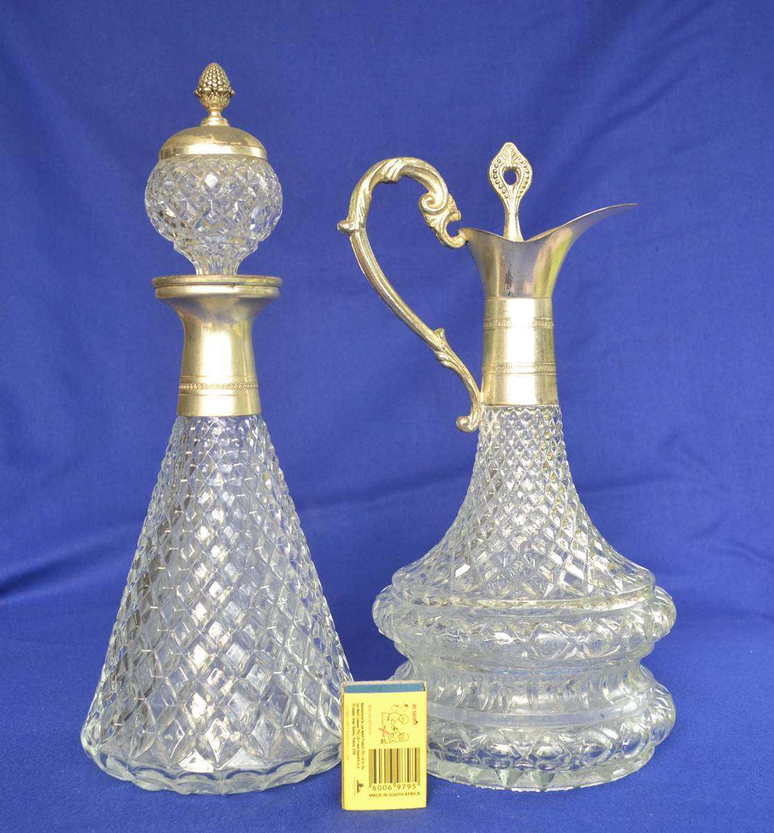 Vintage Diamondl Claret Jugs with silver Plate Mountings