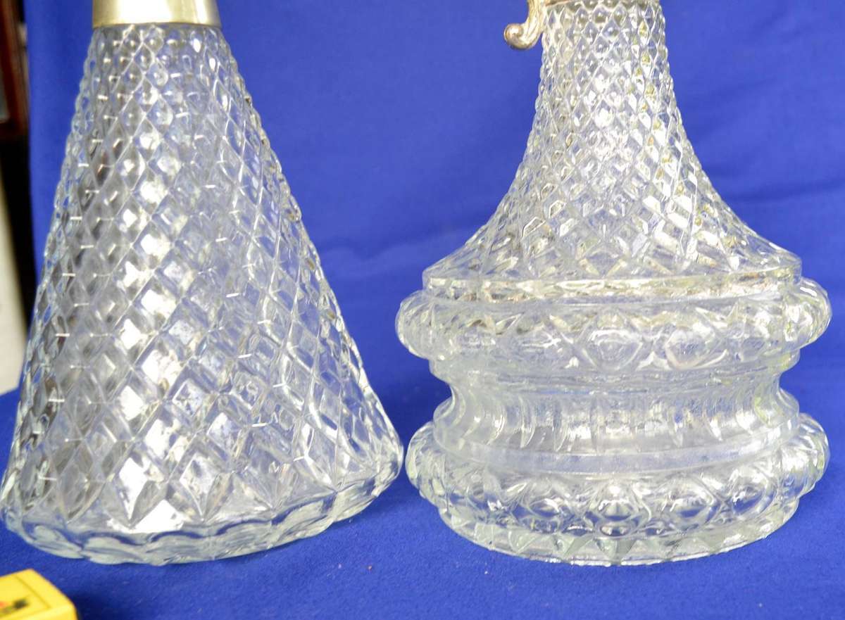 Vintage Diamondl Claret Jugs with silver Plate Mountings