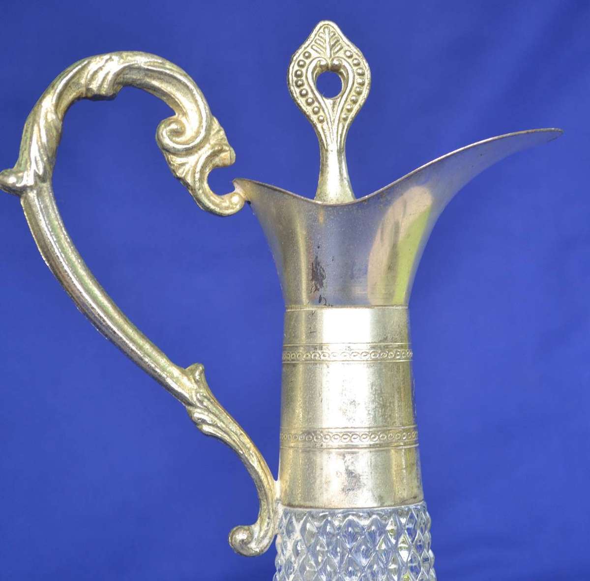 Vintage Diamondl Claret Jugs with silver Plate Mountings