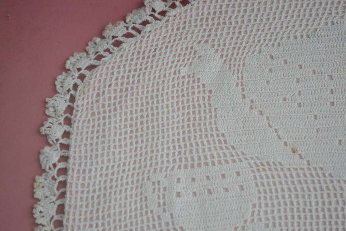 Framed Vintage Mary Card  Fillet Crochet Tea Cosy - The Cup That Cheers