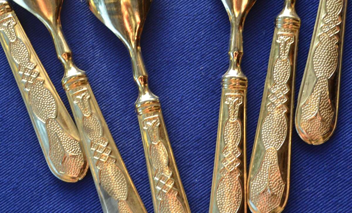 Set of Six Silver Plate Tea Spoons with Ornate Handles