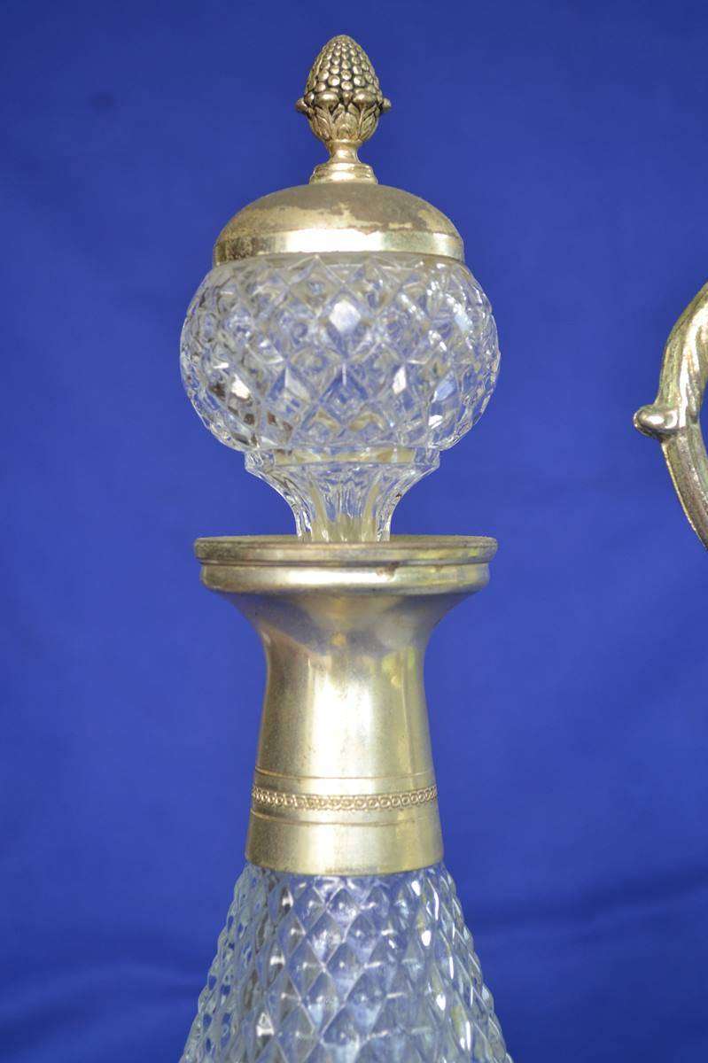 Vintage Diamondl Claret Jugs with silver Plate Mountings