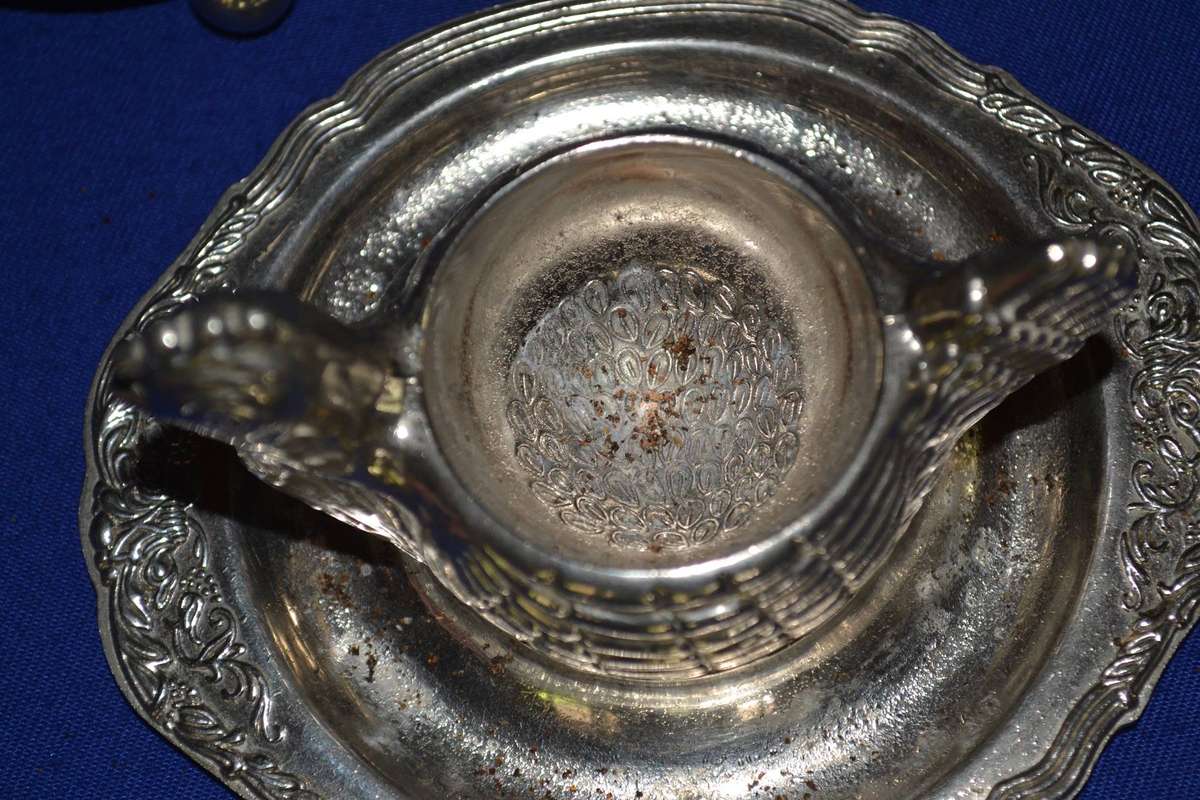 Vintage Silver Plate Nesting Hen Egg Cup and Handled Stand