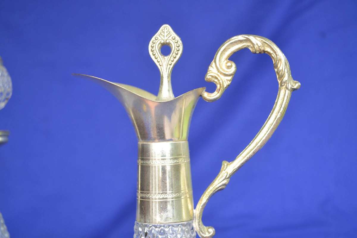 Vintage Diamondl Claret Jugs with silver Plate Mountings