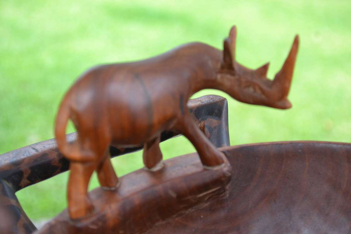 Vintage Wooden Animal Bowl on Tripod Stand