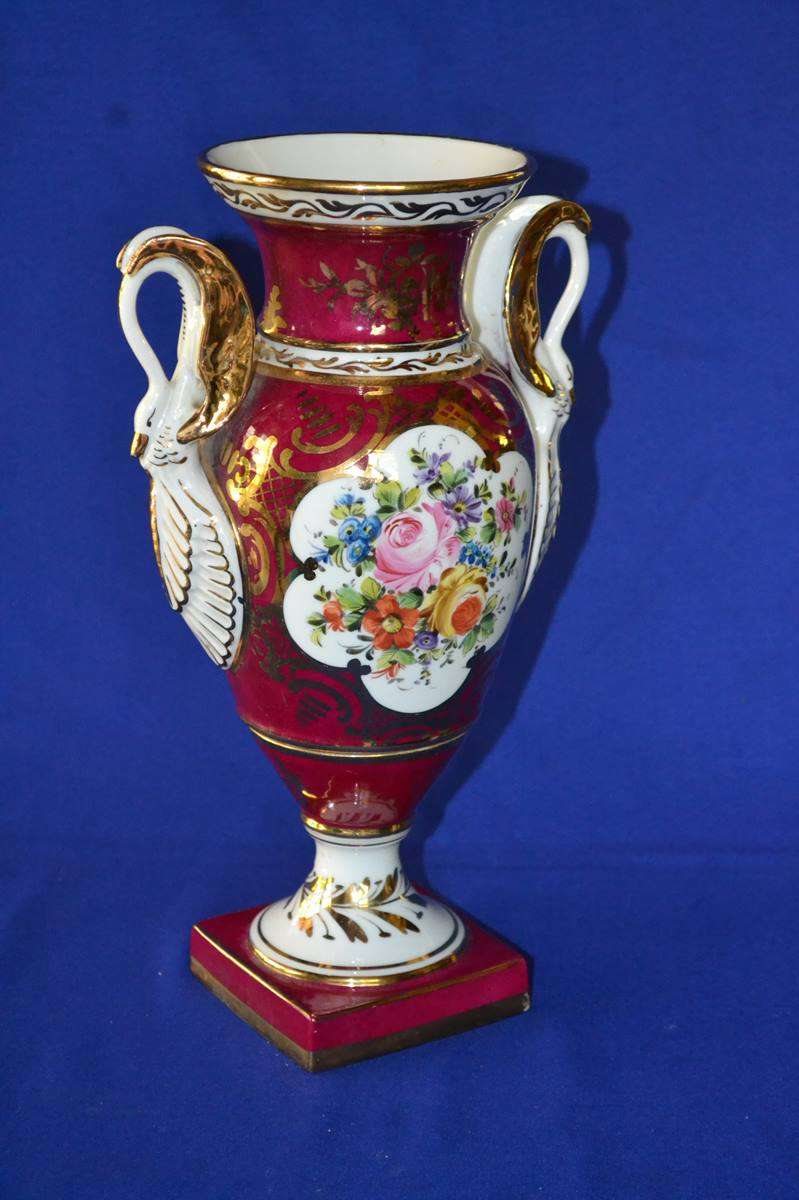 Vintage Hand Painted Limoges Urn Vase with Swan Handles