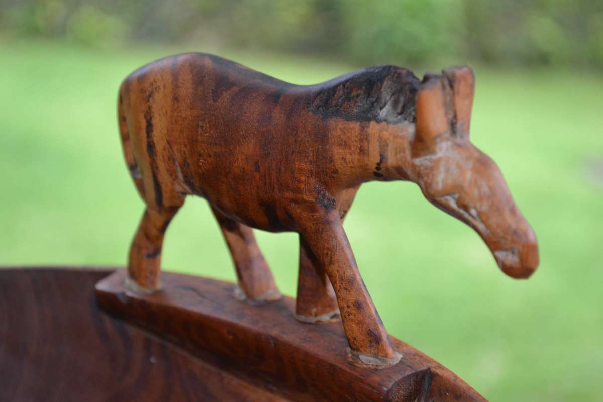 Vintage Wooden Animal Bowl on Tripod Stand
