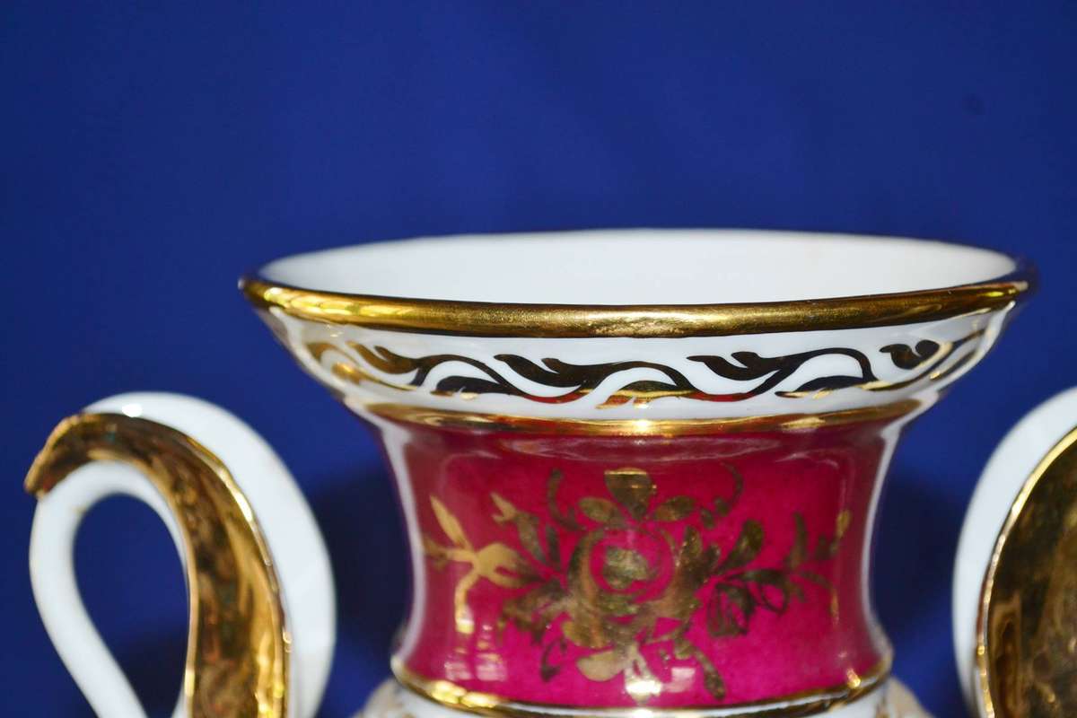 Vintage Hand Painted Limoges Urn Vase with Swan Handles