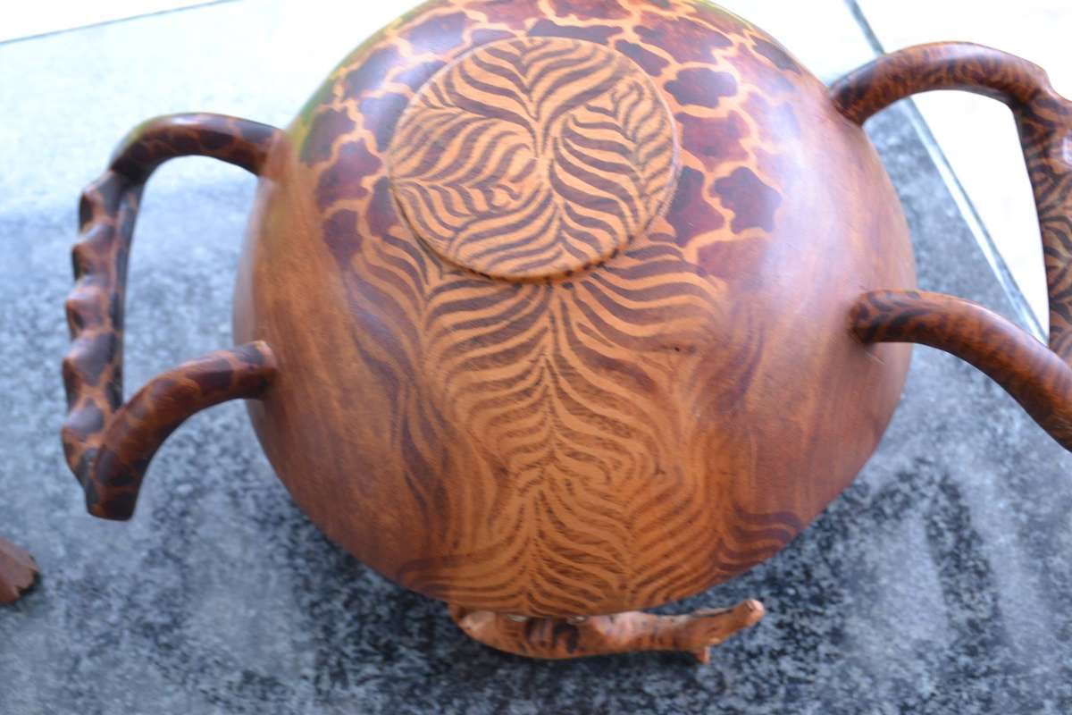 Vintage Wooden Animal Bowl on Tripod Stand