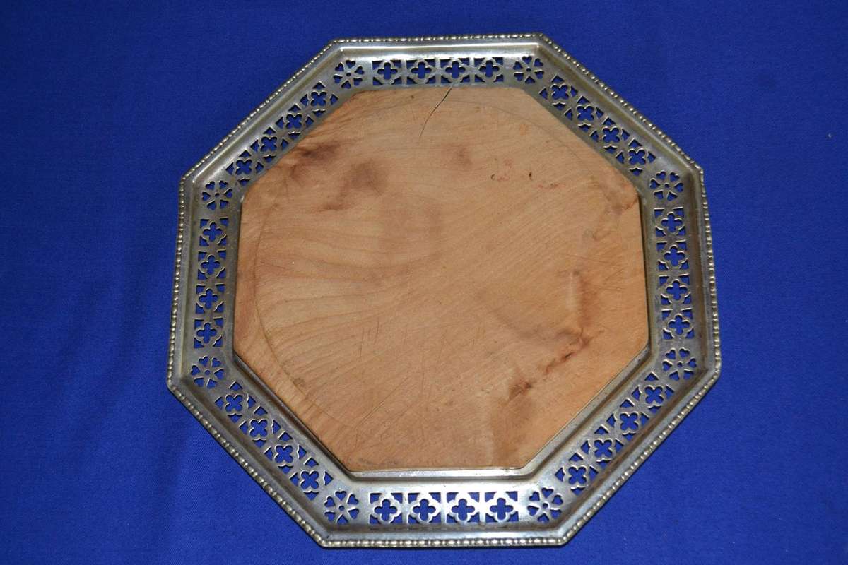 Vintage Silver Plate Bread / Cheese Board with Wooden Insert