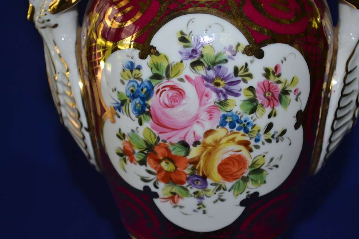 Vintage Hand Painted Limoges Urn Vase with Swan Handles