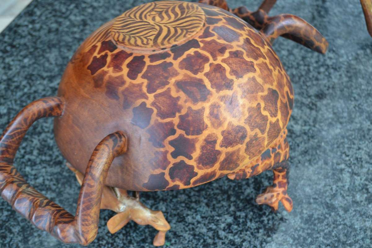 Vintage Wooden Animal Bowl on Tripod Stand