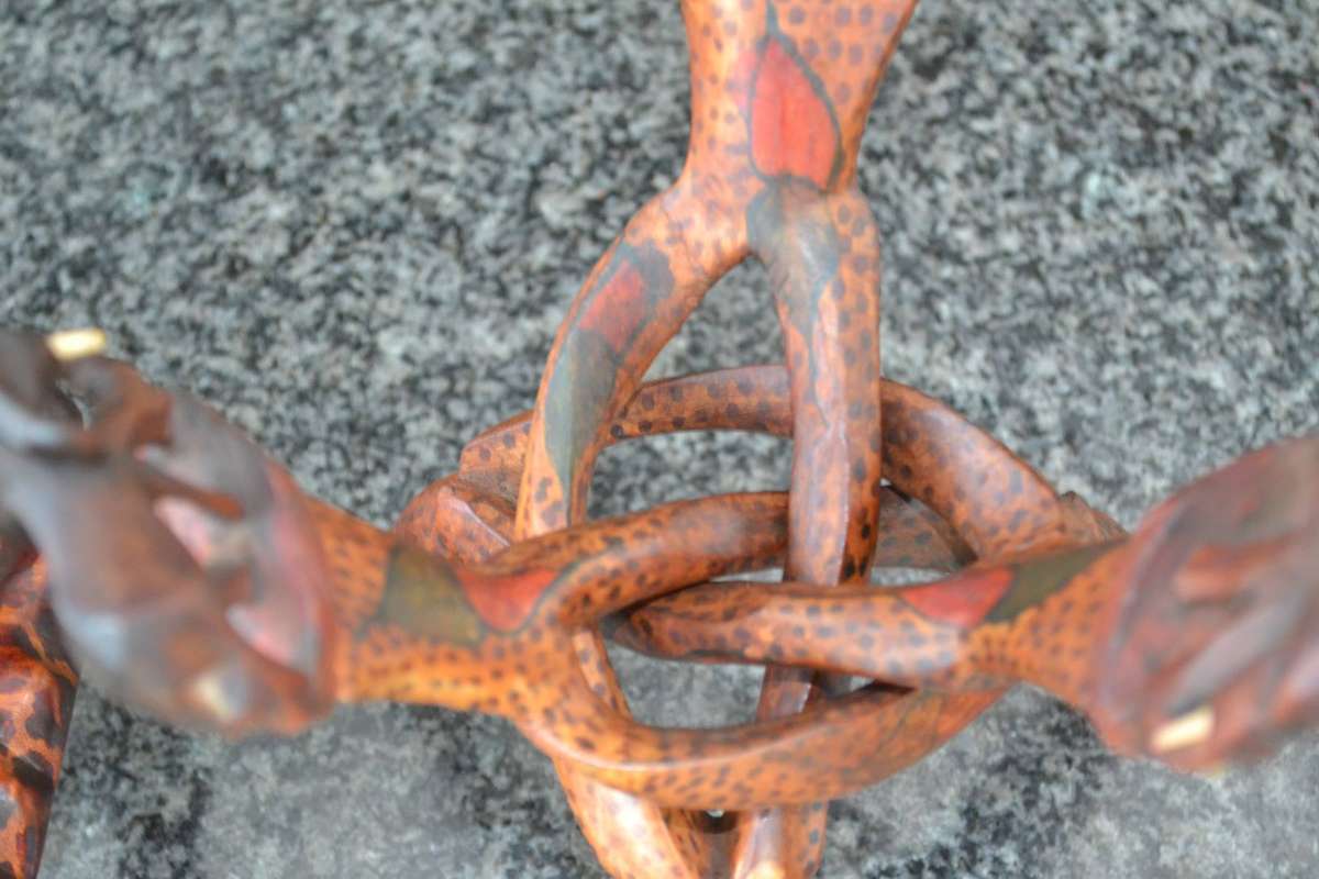 Vintage Wooden Animal Bowl on Tripod Stand