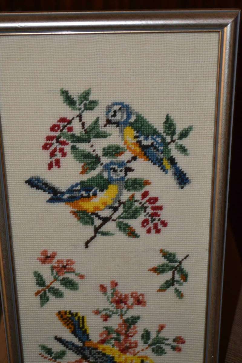 Vintage Bird Tapestry Framed Behind Glass