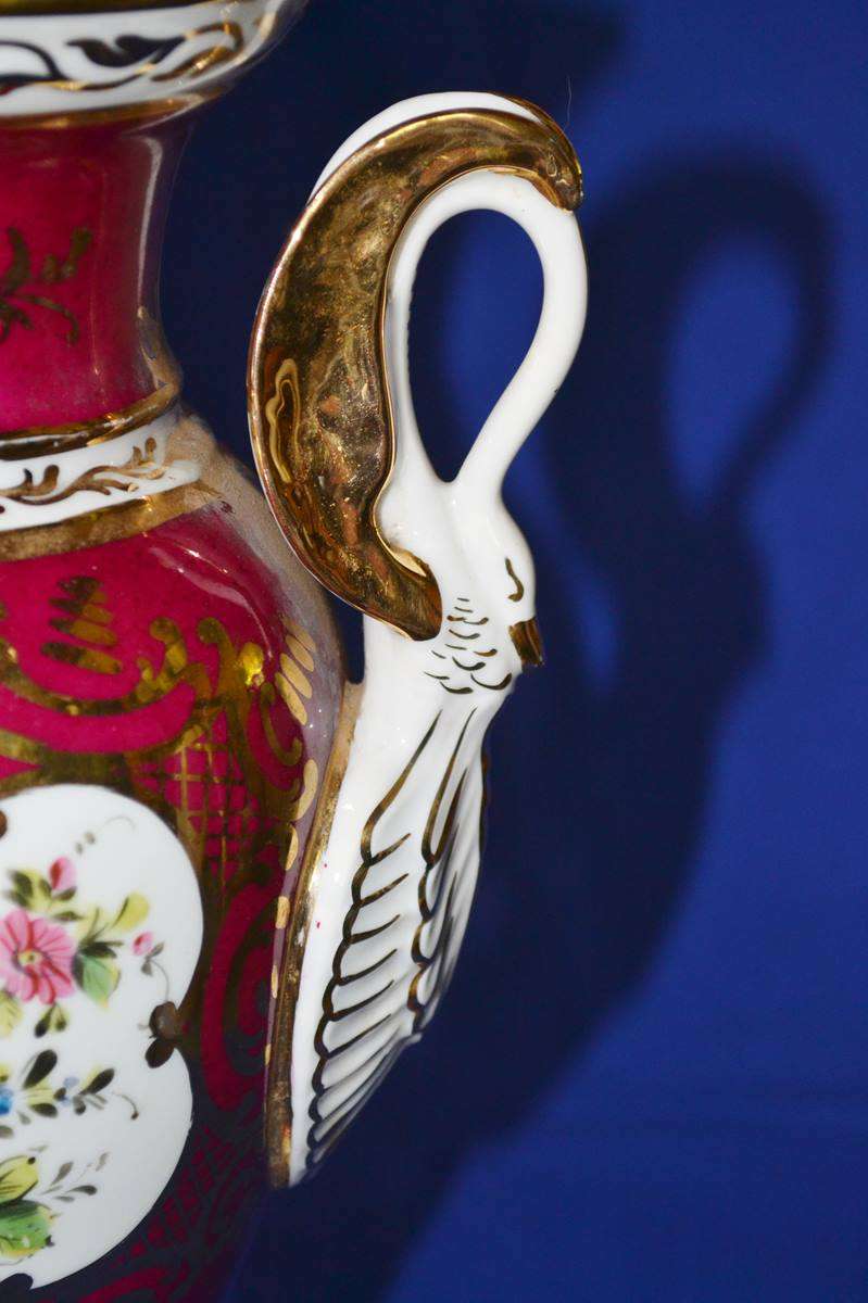 Vintage Hand Painted Limoges Urn Vase with Swan Handles
