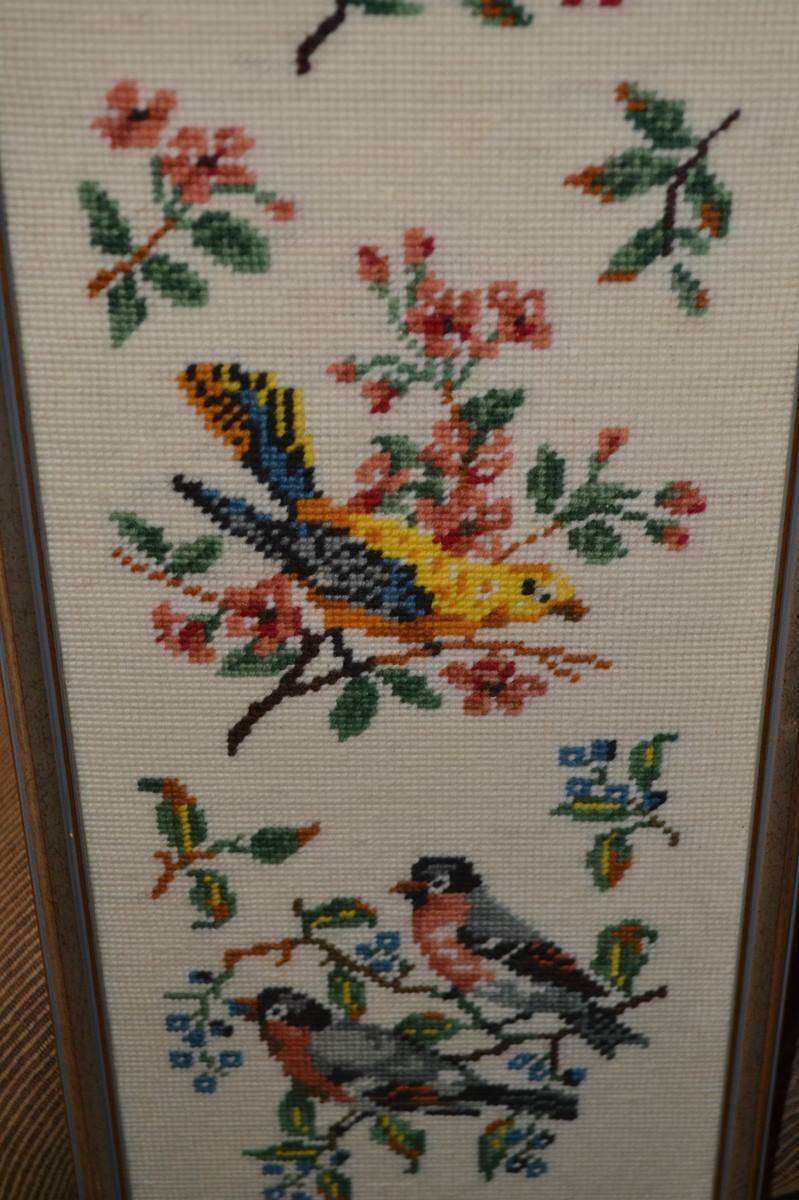 Vintage Bird Tapestry Framed Behind Glass