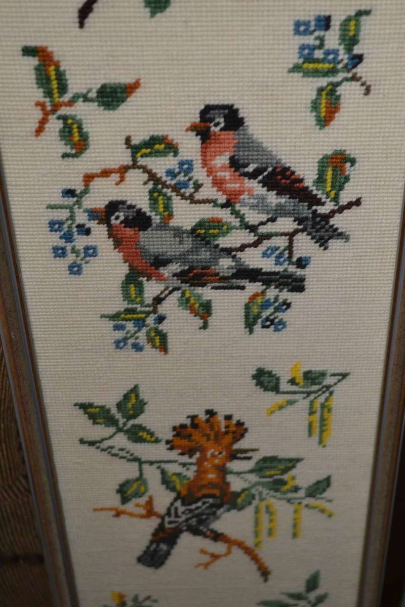 Vintage Bird Tapestry Framed Behind Glass