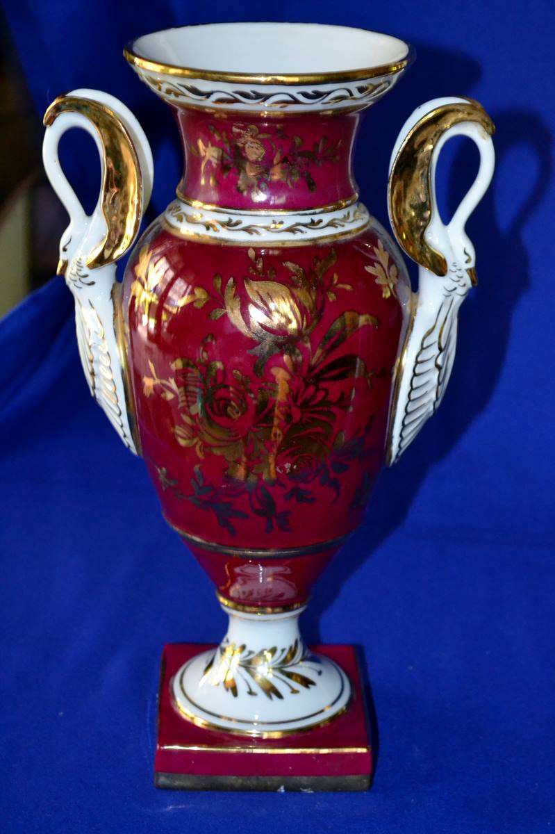 Vintage Hand Painted Limoges Urn Vase with Swan Handles