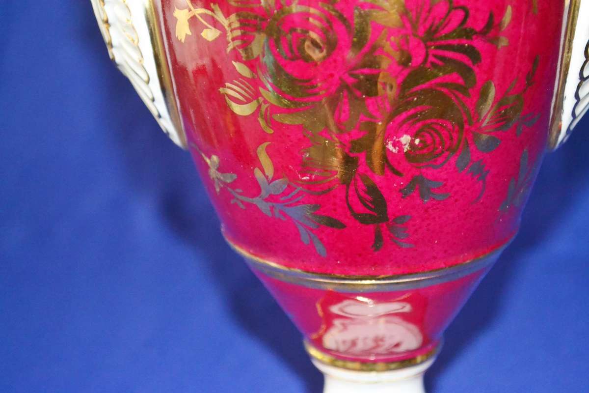 Vintage Hand Painted Limoges Urn Vase with Swan Handles