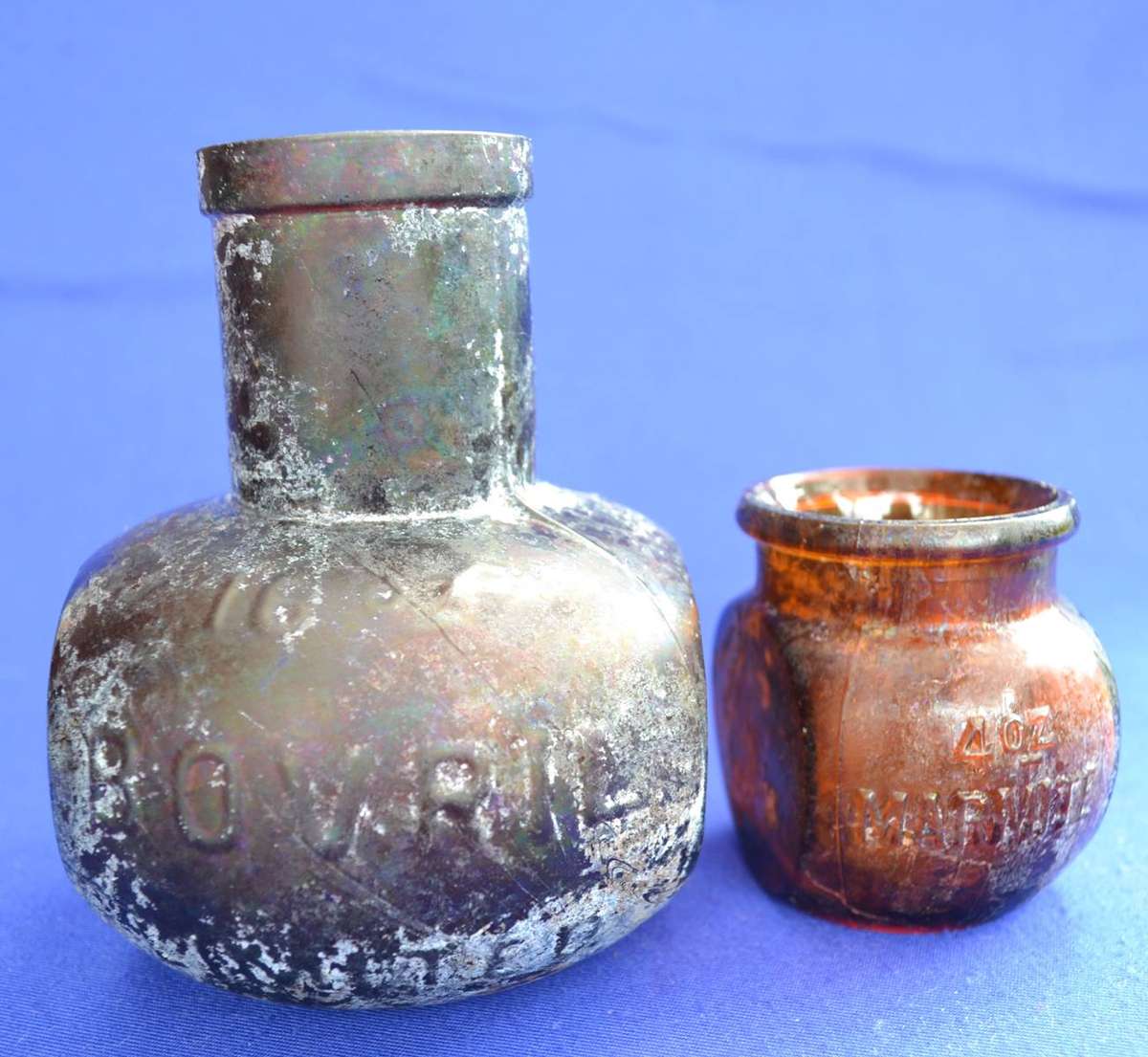 Antique Bovril Bottle  and Vintage Marmite Bottle