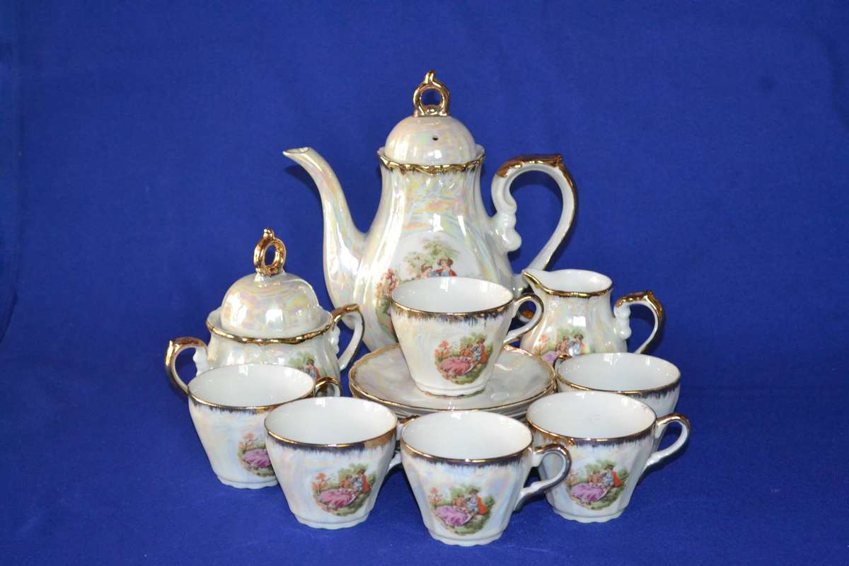 Vintage Japanese Lusterware Coffee Set - 15 Pieces