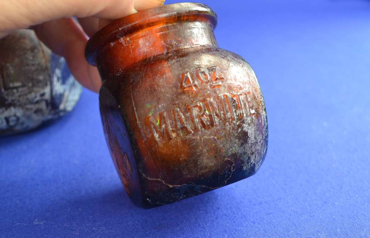Antique Bovril Bottle  and Vintage Marmite Bottle