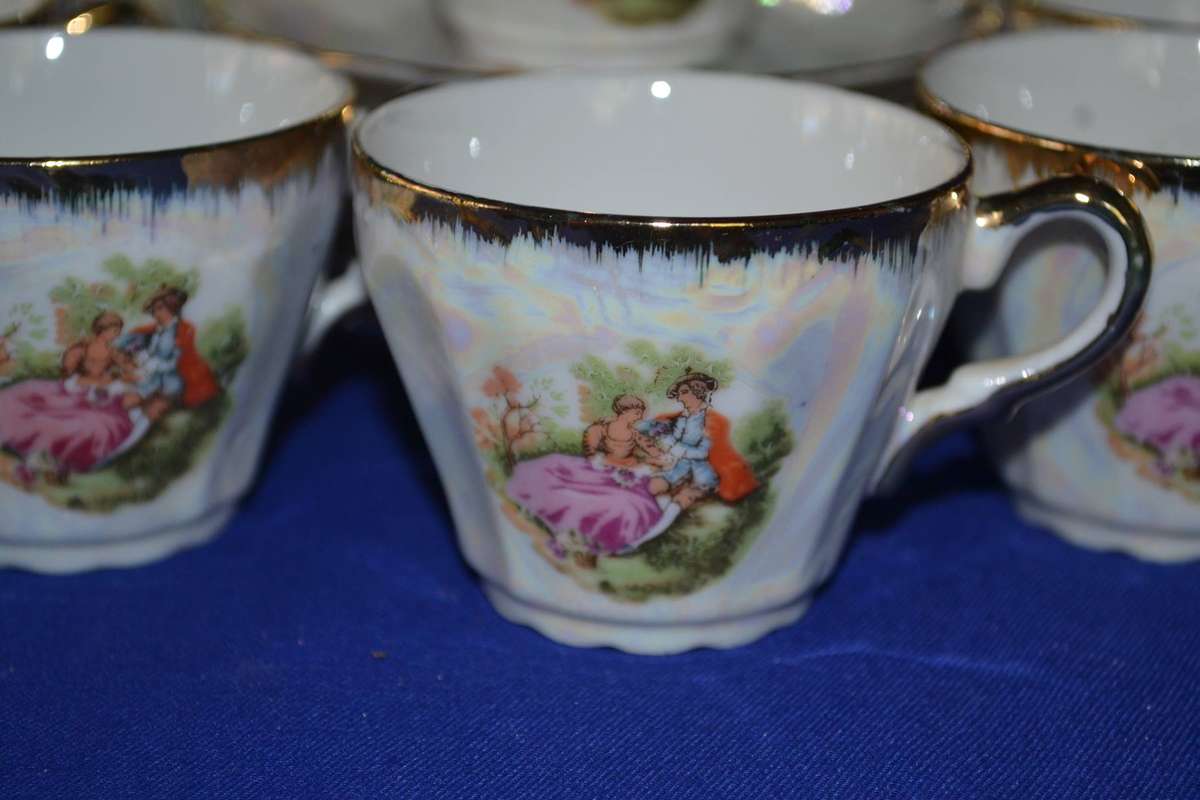 Vintage Japanese Lusterware Coffee Set - 15 Pieces