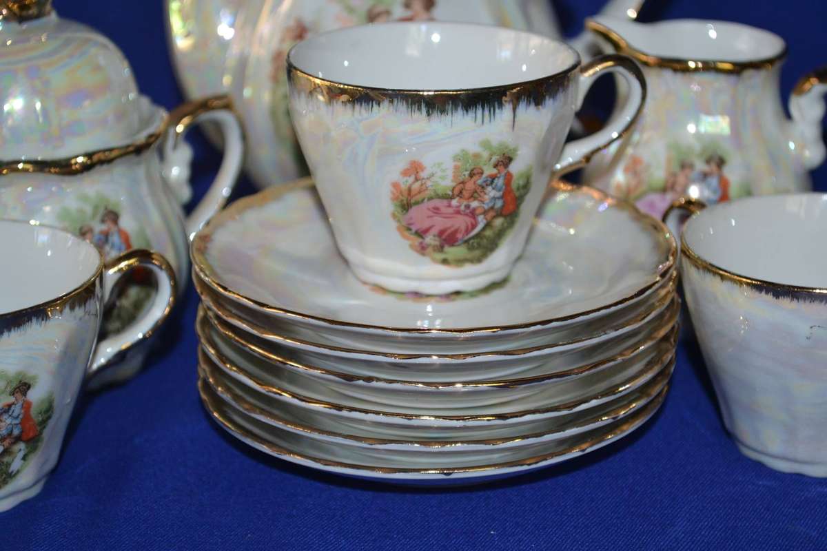 Vintage Japanese Lusterware Coffee Set - 15 Pieces