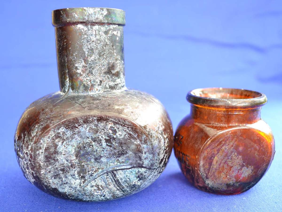 Antique Bovril Bottle  and Vintage Marmite Bottle
