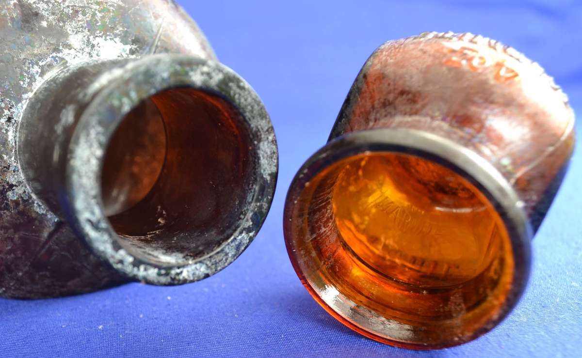 Antique Bovril Bottle  and Vintage Marmite Bottle