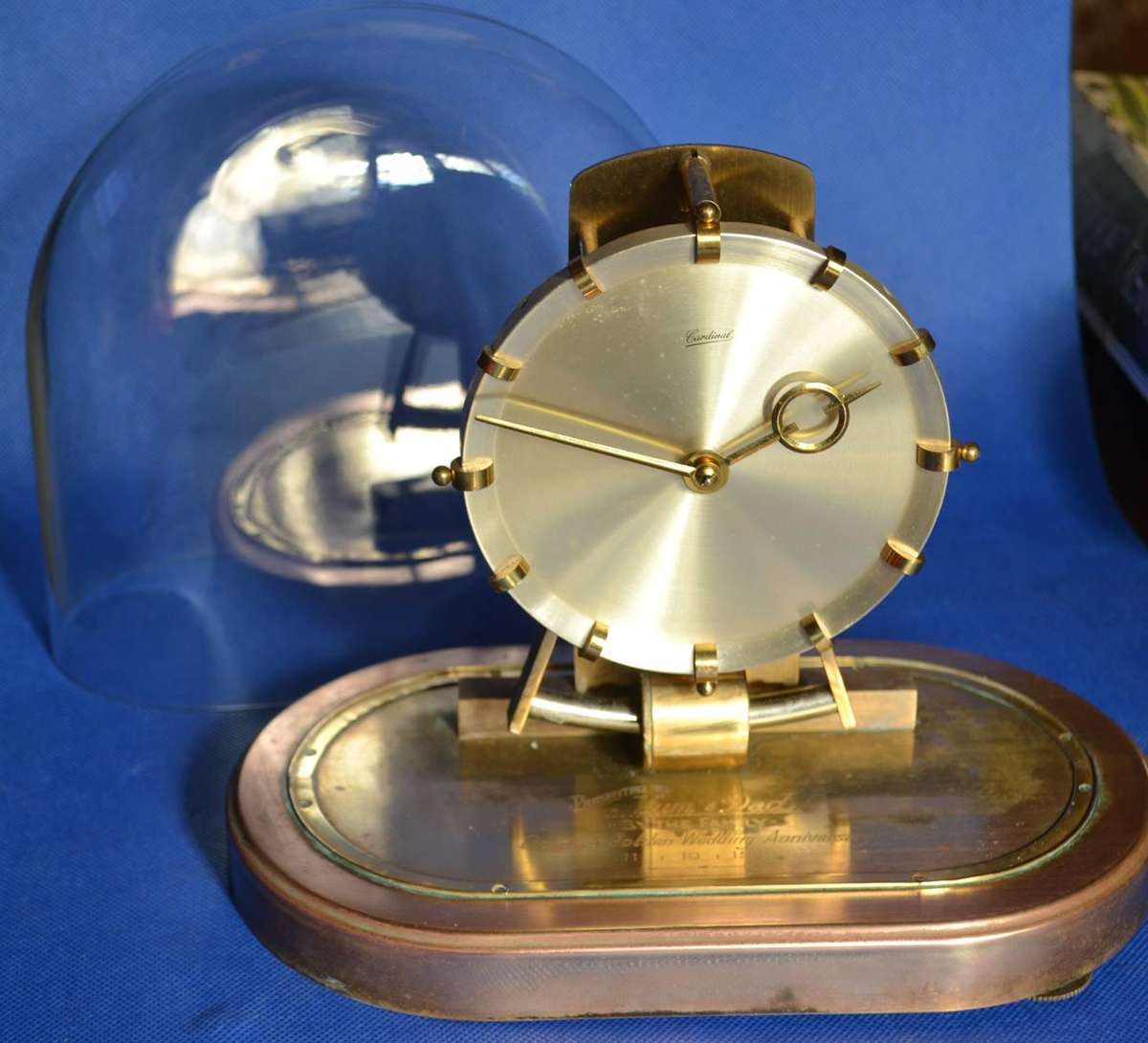 Kieninger & Obergfell West Germany Vintage Glass Dome Anniversary Mantle Clock