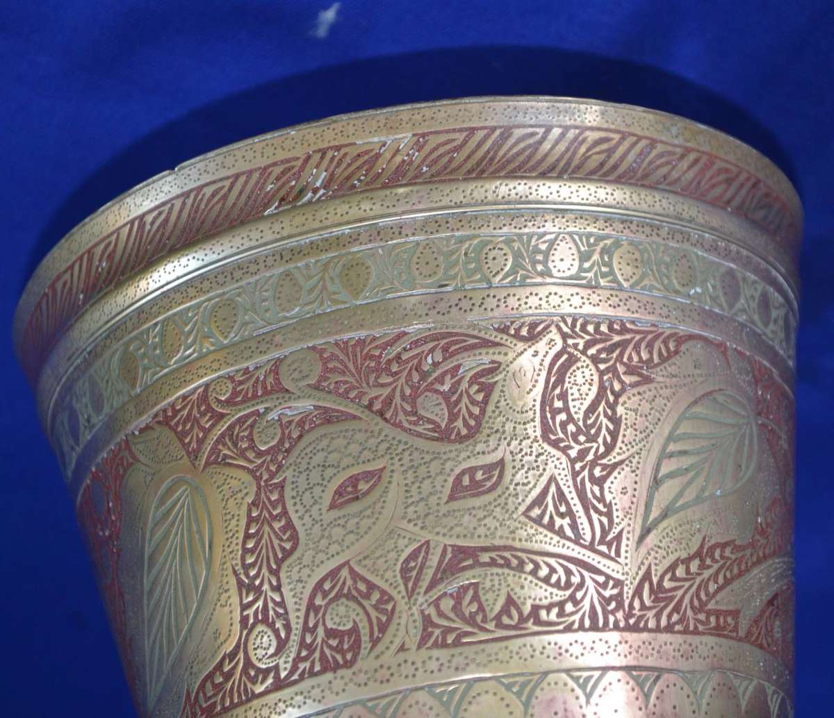 True Vintage Large Hand Etched Brass Chalice
