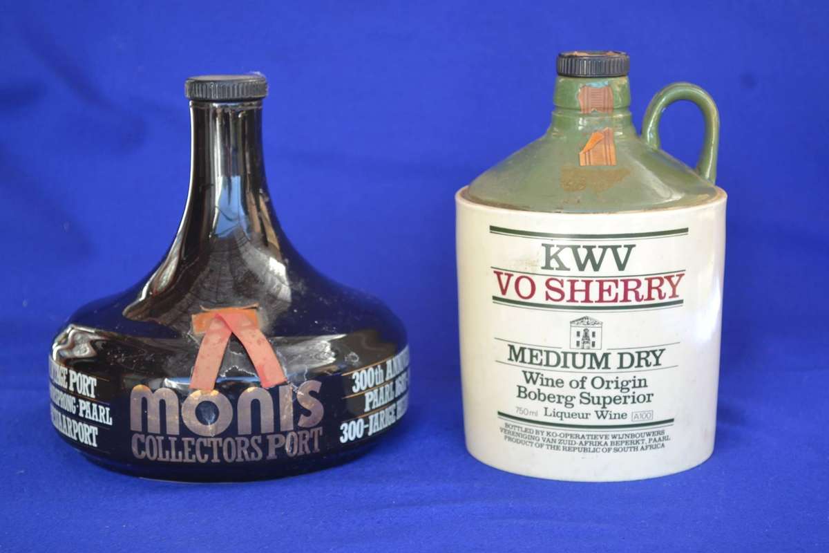 KWV VO Sherry Stoneware Jar and Monis Collectors Port  Anniversary Bottle