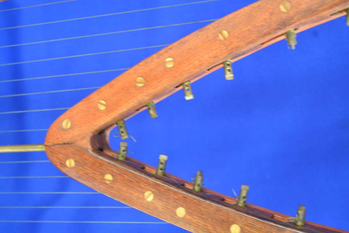 Upright Harp Style Stringed Musical Instrument with M-Shaped Wooden Frame