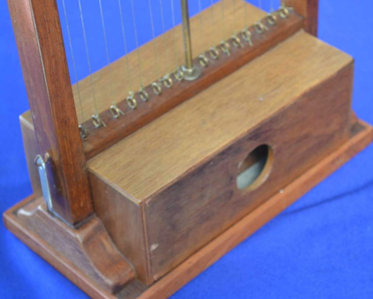 Upright Harp Style Stringed Musical Instrument with M-Shaped Wooden Frame