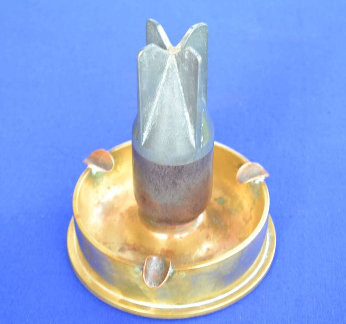 Vintage Heavy WWII Trench Art "Mortar" Ashtray with Coin Cigarette Holders