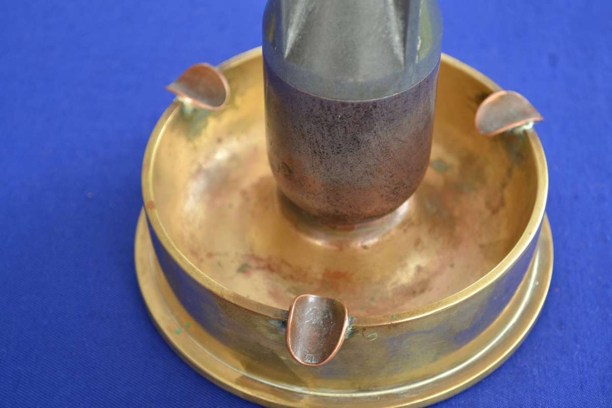Vintage Heavy WWII Trench Art "Mortar" Ashtray with Coin Cigarette Holders