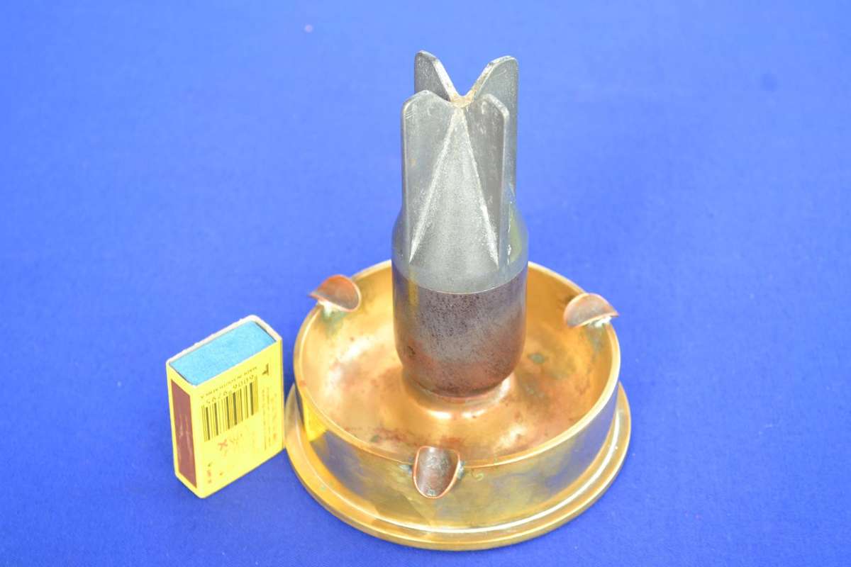 Vintage Heavy WWII Trench Art "Mortar" Ashtray with Coin Cigarette Holders